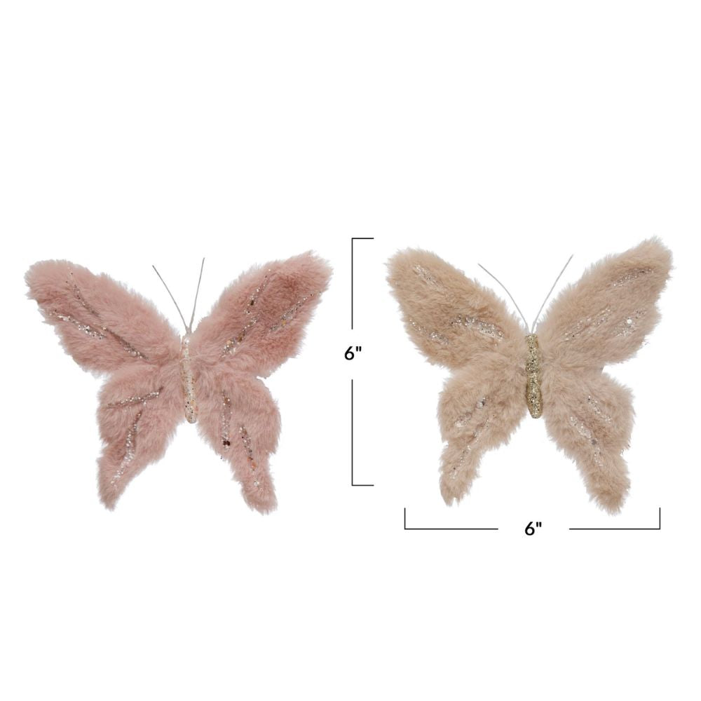 Faux Fur Butterfly Clip-on Ornament