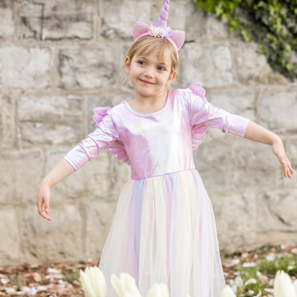 Alicorn Dress with Wings & Headband, White, Size 3-4