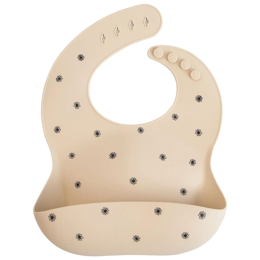 Mushie Silicone Baby Bib - Black Daisy