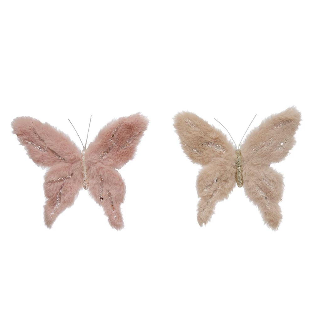 Faux Fur Butterfly Clip-on Ornament