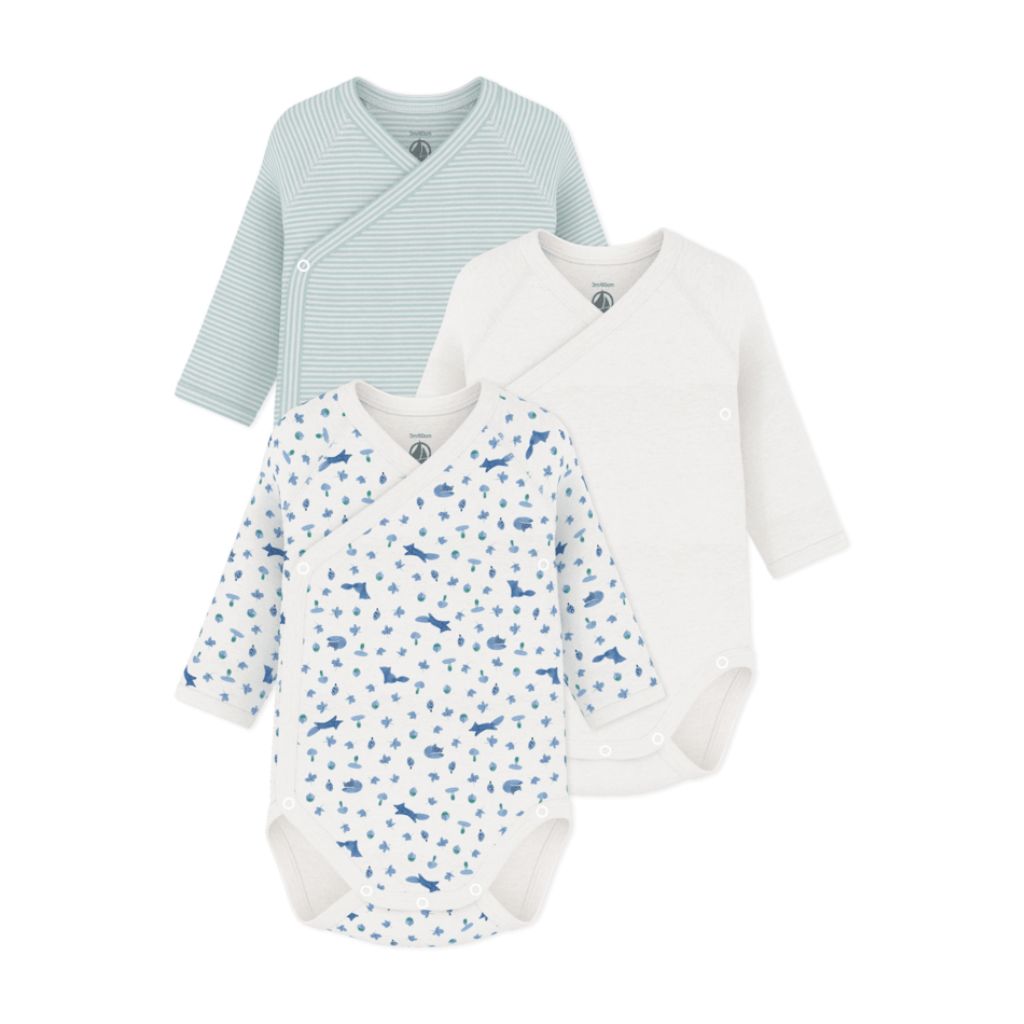Petit Bateau LS Kimono Bodies 3pcs Blue Foxes