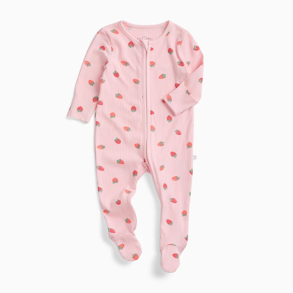 Mori Strawberry Ribbed Two Way Zip Up Sleepsuit