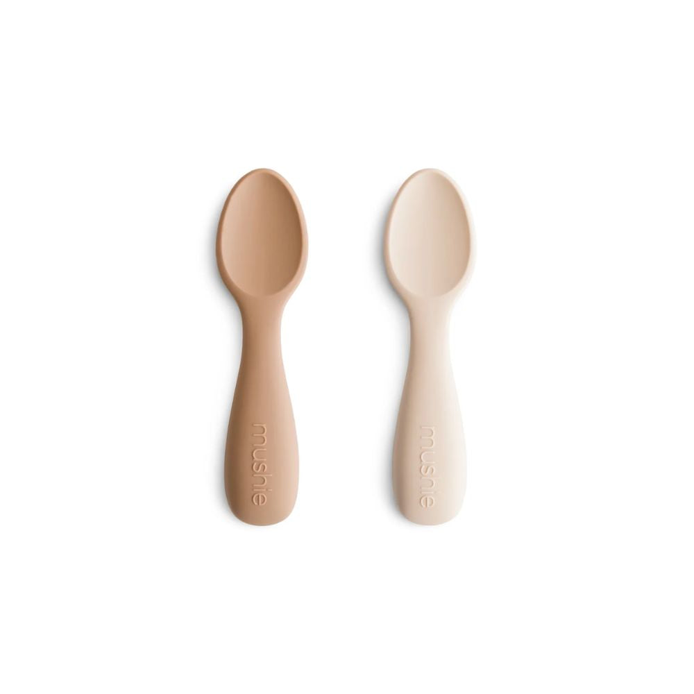Mushie Silicone Toddler Starter Spoons 2-Pack (Natural/Shifting Sand)