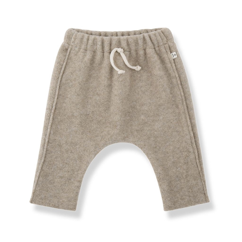 1 + in the Family AVIGNON beige newborn pants in bamboo polar with a drawstring waist