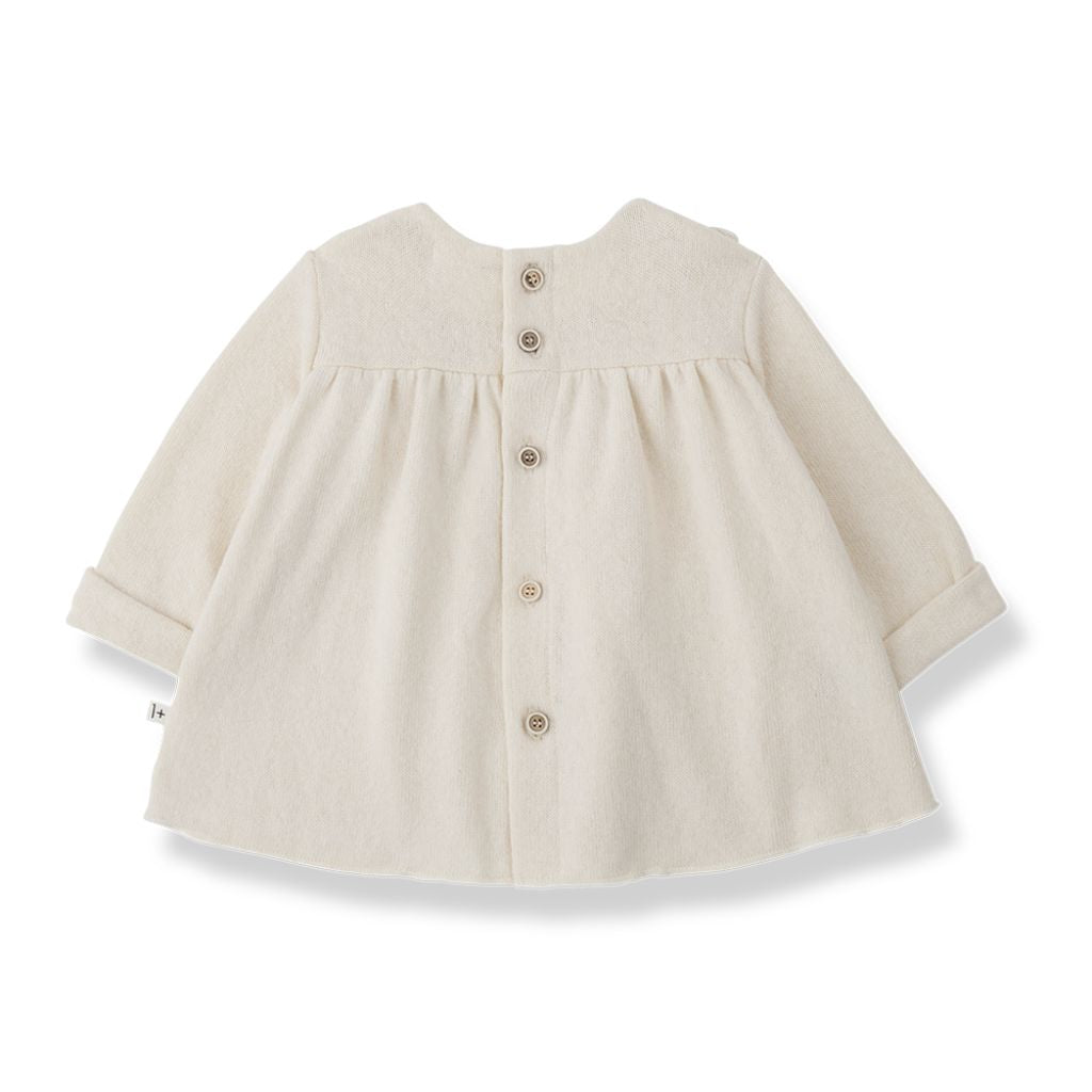1 + in the Family TALENCE ivory newborn dress in soft capsule fleece with a flared A-line skirt