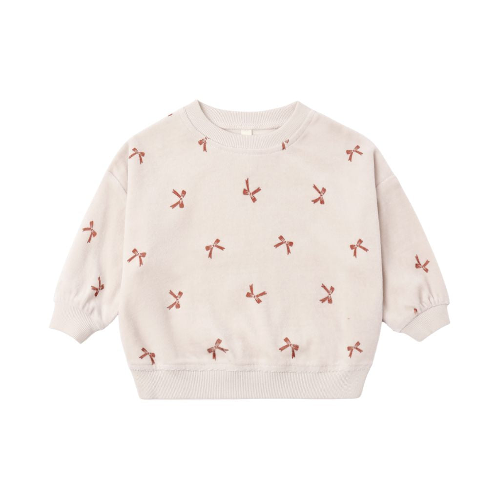 Quincy Mae Velour Relaxed Sweatshirt Red Bows