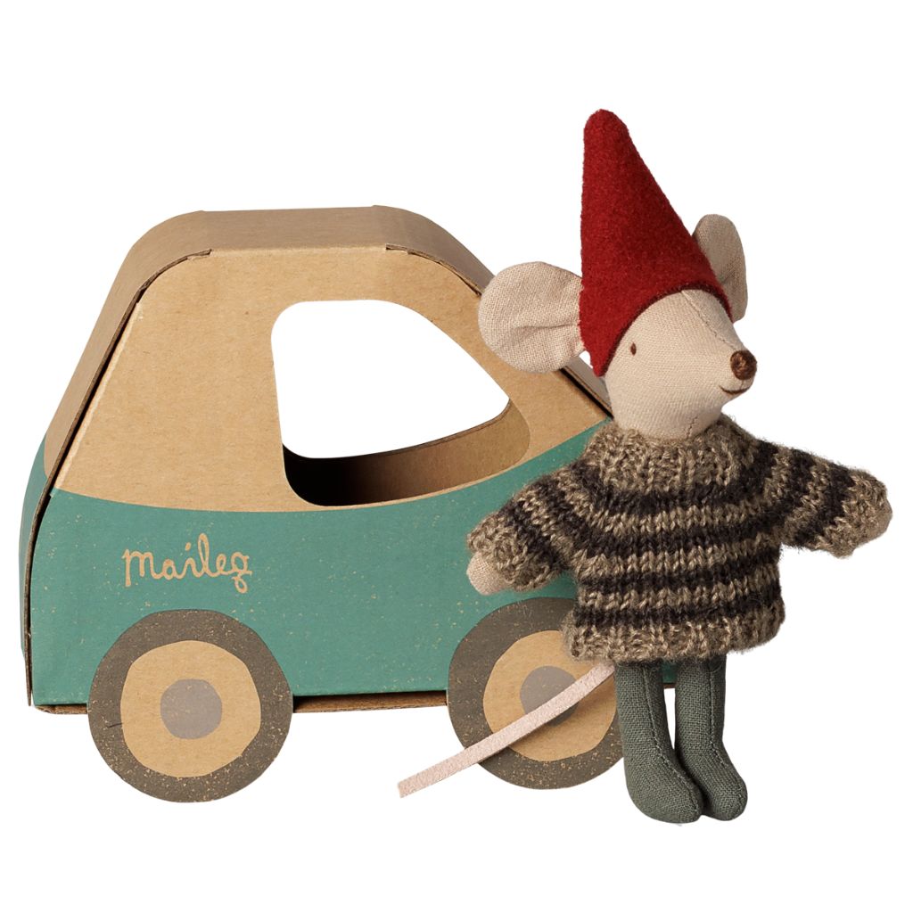 Maileg Christmas mouse, Little brother in car box