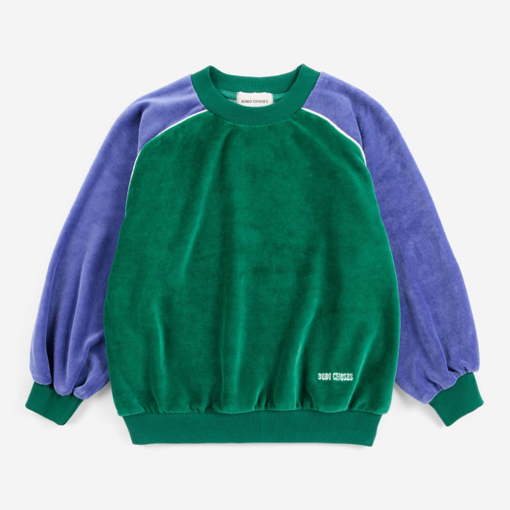 Bobo Choses Color Block sweatshirt in green cotton terry cloth, panelled colour blocks, loose fit