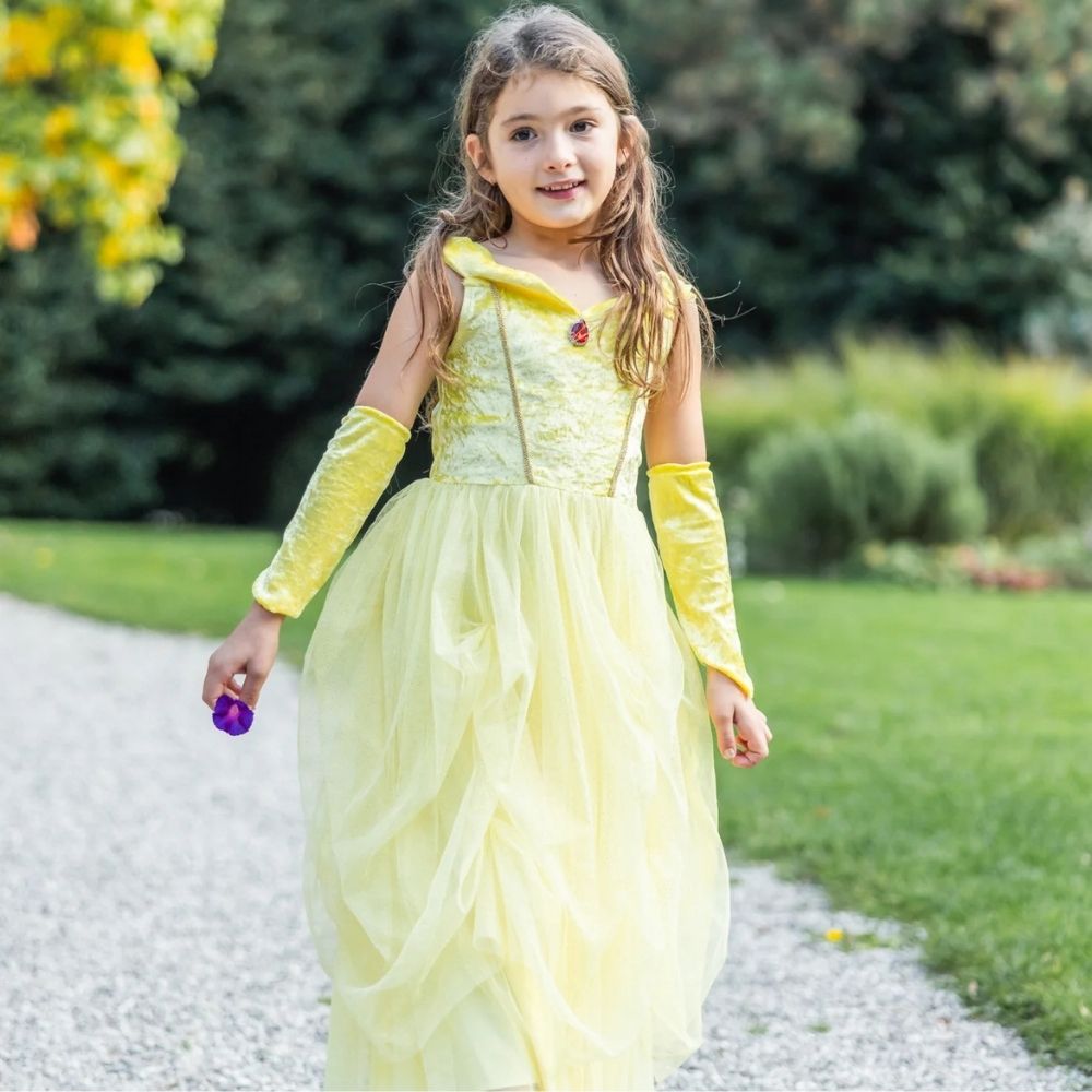 Velvety Soft Yellow Princess Gown with Arm Warmers, Size 5-6