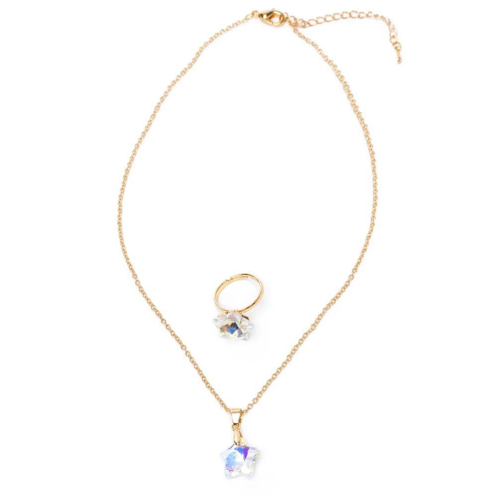 Boutique Holographic Star Necklace with RIng Set, Necklace Clip On Earring Set Assorted