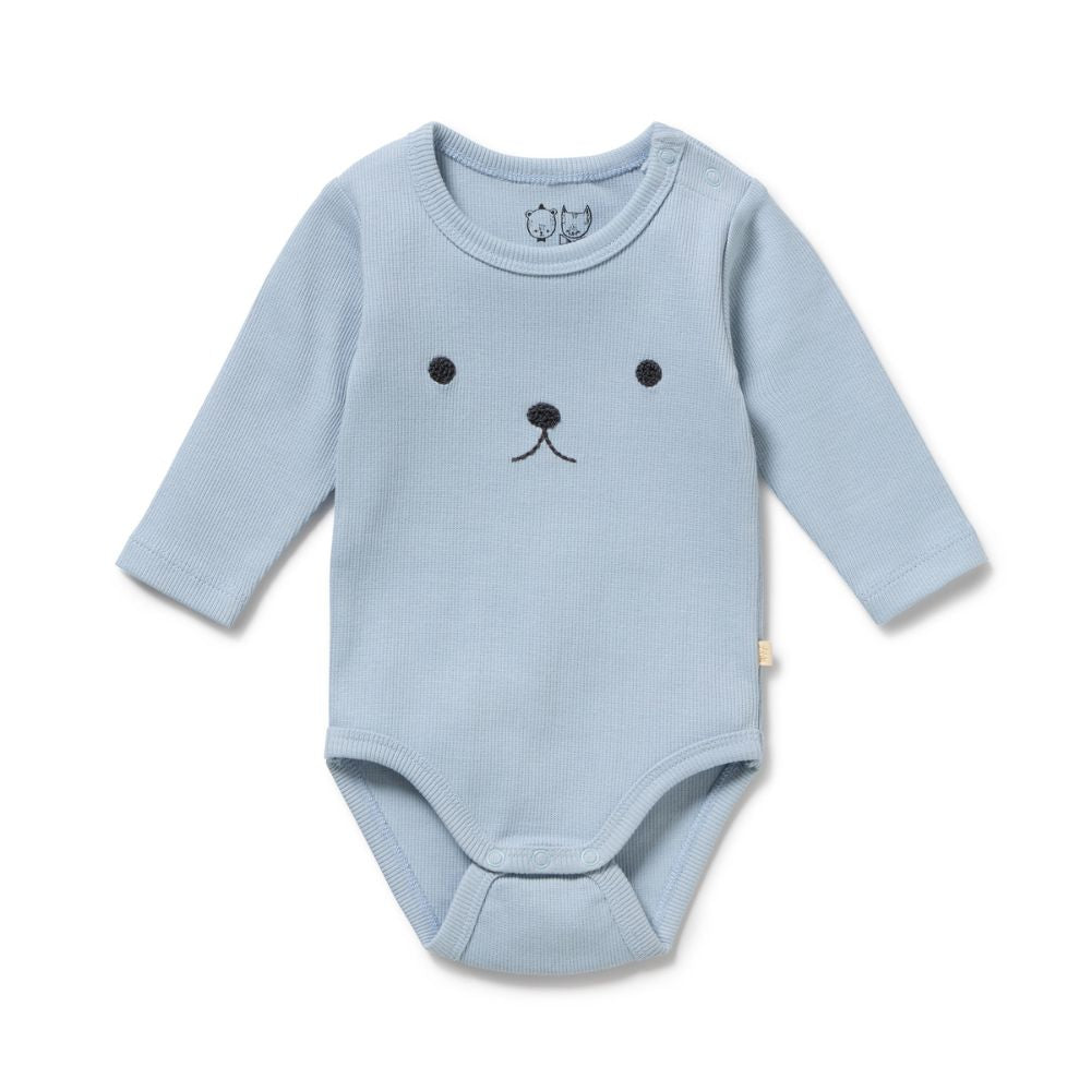 Wilson & Frenchy Storm Blue Organic Rib Long Sleeved Bodysuit