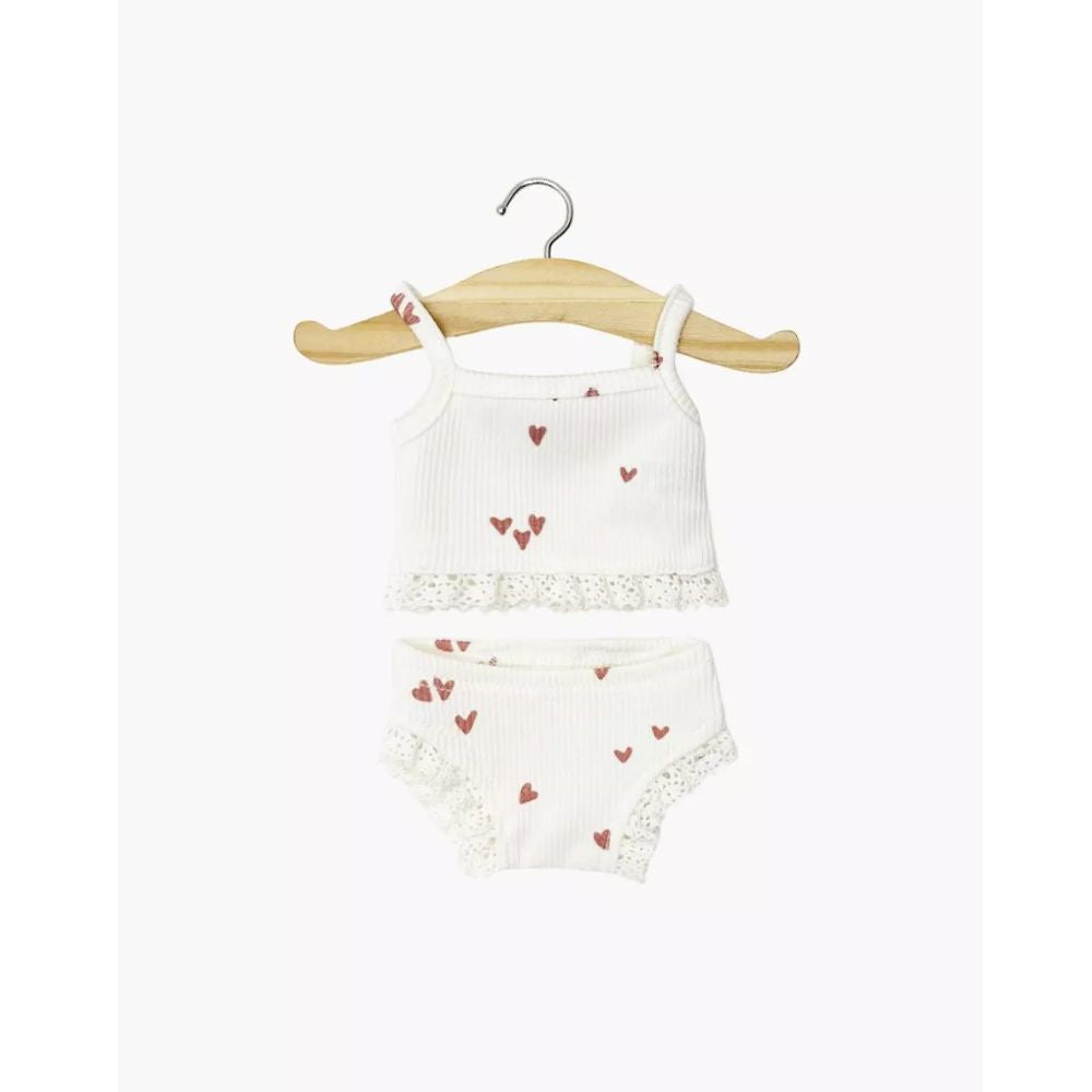 Minikane Clothing for Gordis Dolls 34cm - Ribbed knit underwear with small clay pink hearts and lace
