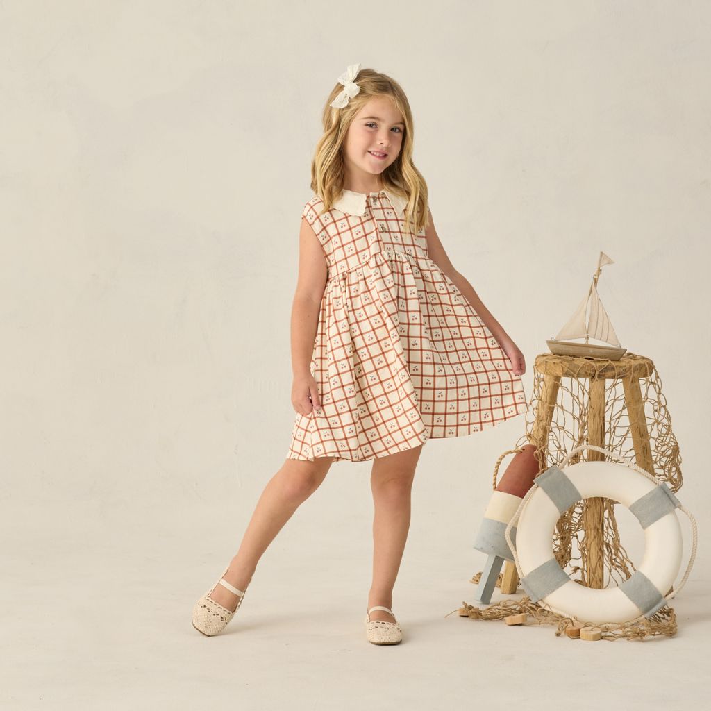 Rylee + Cru Collared Babydoll Dress Cherry Check