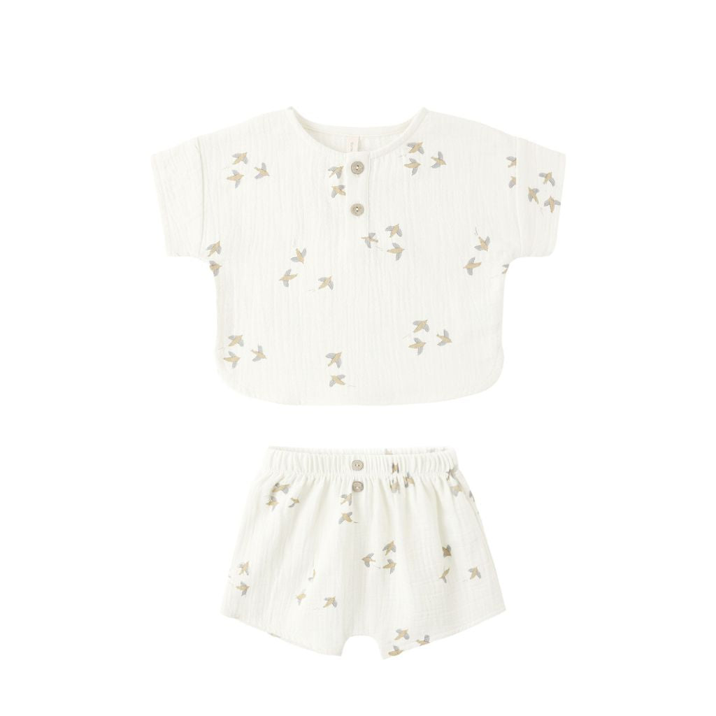 Quincy Mae Woven Boxy Top and Short Set Birds