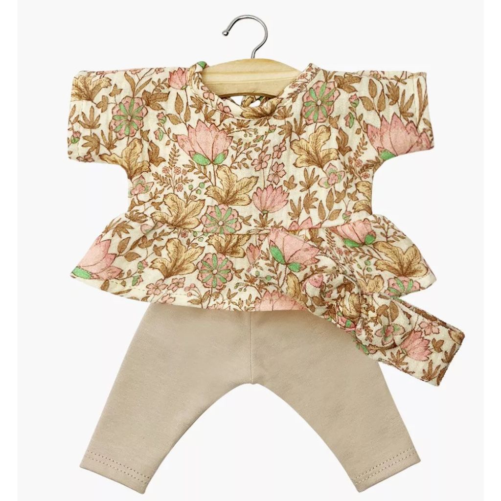 Minikane Babies Collection 28cm- Ophélia top set in pink Indian cotton gauze and linen leggings with headband
