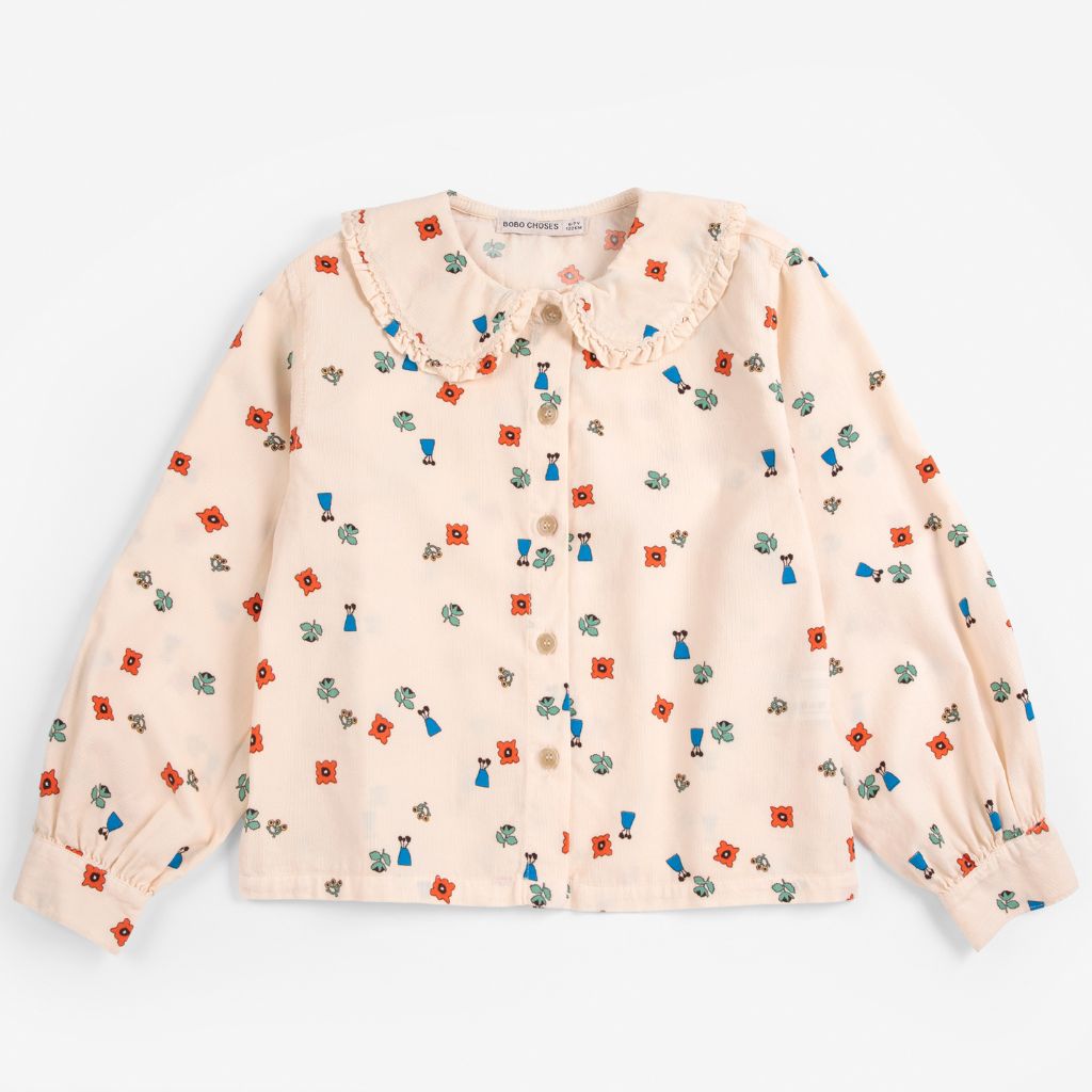Bobo Choses Blossom blouse in cream organic cotton, all over floral print, relaxed fit