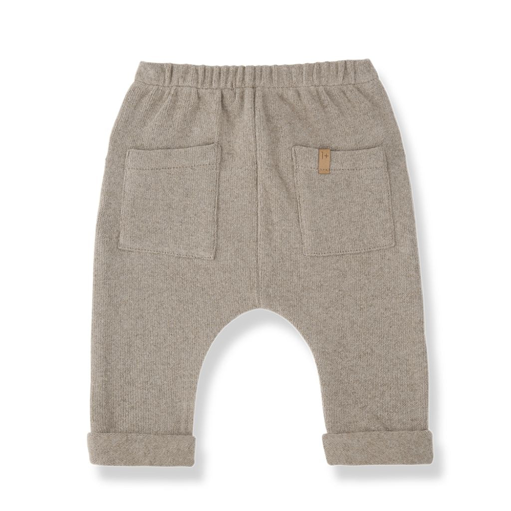1 + in the Family NUNAVUT beige baby pants in soft plain fleece with cuffed ankles