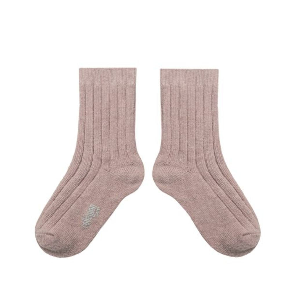 Collegien Wool and Cashmere Ribbed Crew Sock Vieux Rose