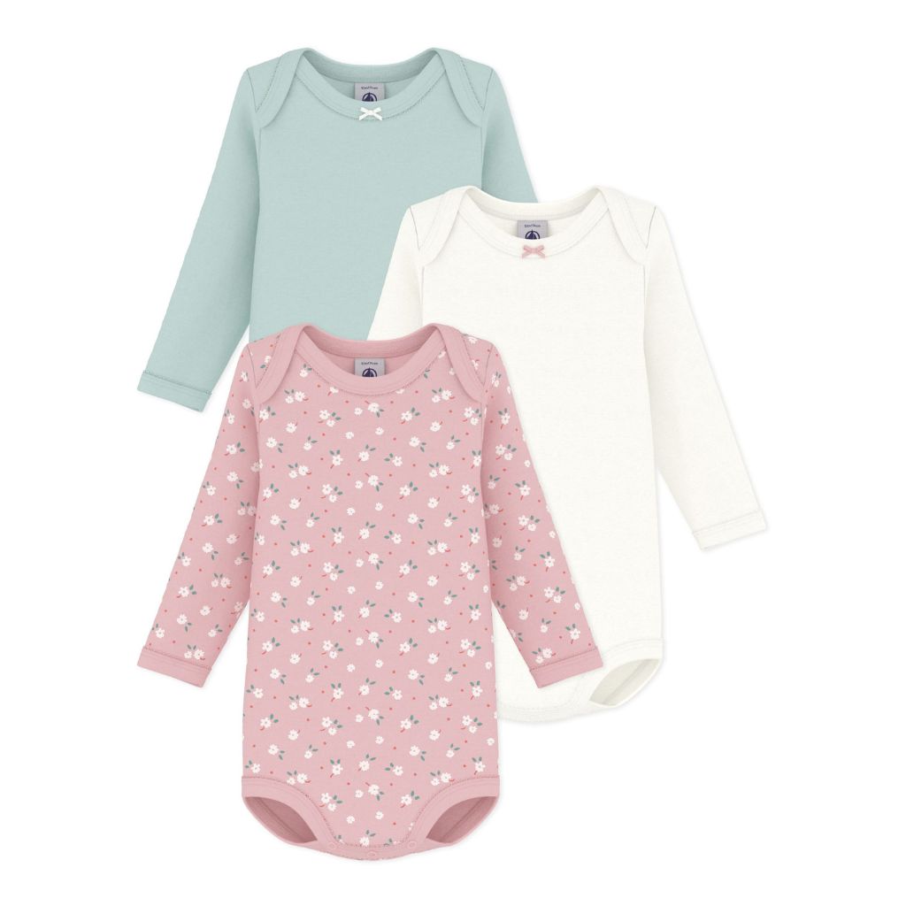 Petit Bateau LS Bodies 3pcs Mint / Roses