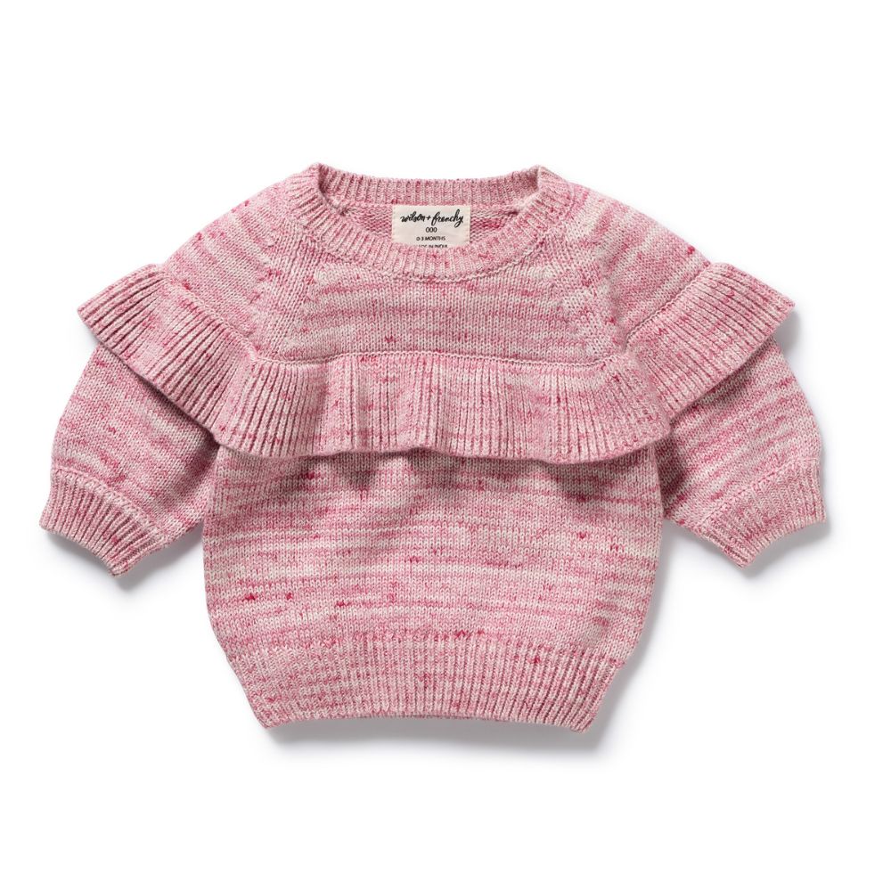Wilson & Frenchy Rhubarb & Cream Organic Knitted Ruffle Jumper