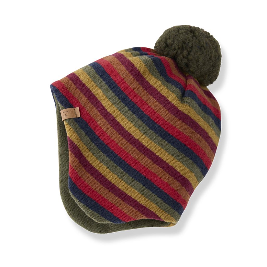 1 + in the Family BIENVILLE multicolour striped baby hat in fleece with earflaps and a pom-pom
