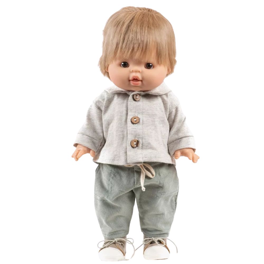 Minikane Clothing for 34cm Gordis Dolls- Samy set: top in ecru jersey and sage green milleraies pants