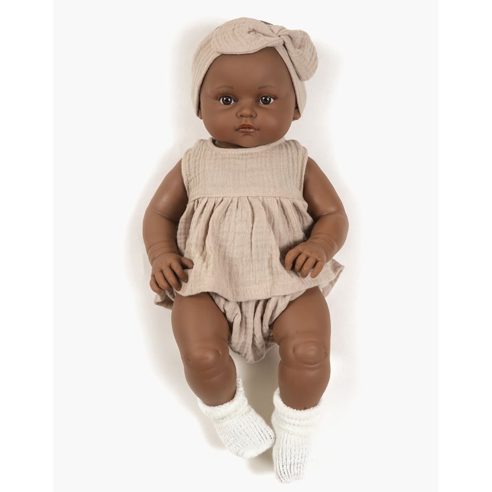 Minikane Bambinis Doll 47cm - Augustine dressed in Charlotte ensemble in beige double gauze