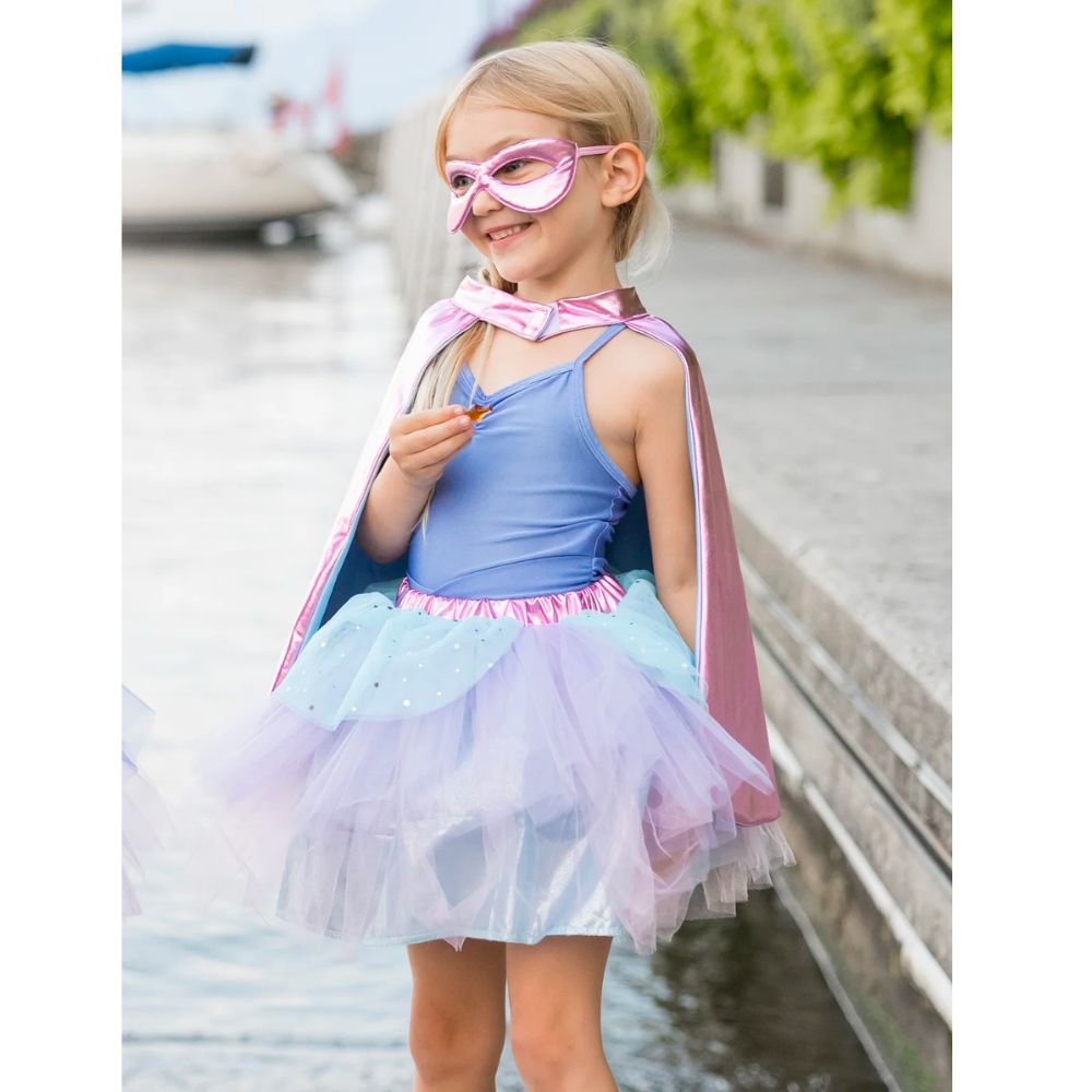 Super-Duper Tutu/Cape/Mask, Metallic Pink/Light Blue, Size 4-6