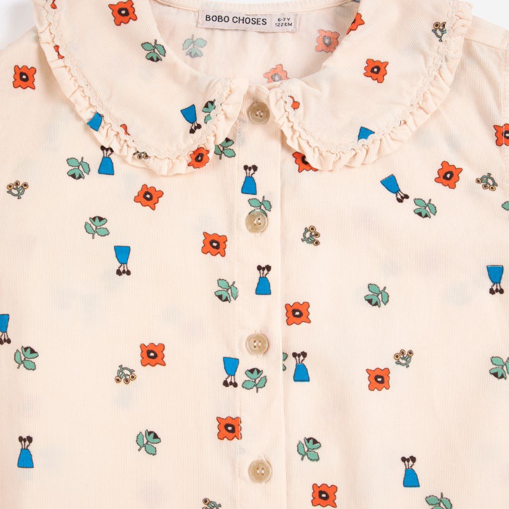 Bobo Choses Blossom blouse in cream organic cotton, all over floral print, relaxed fit