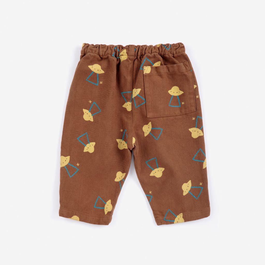 Bobo Choses Baby Pixel Abduction woven pants in brown lyocell and cotton, pixel print, relaxed leg