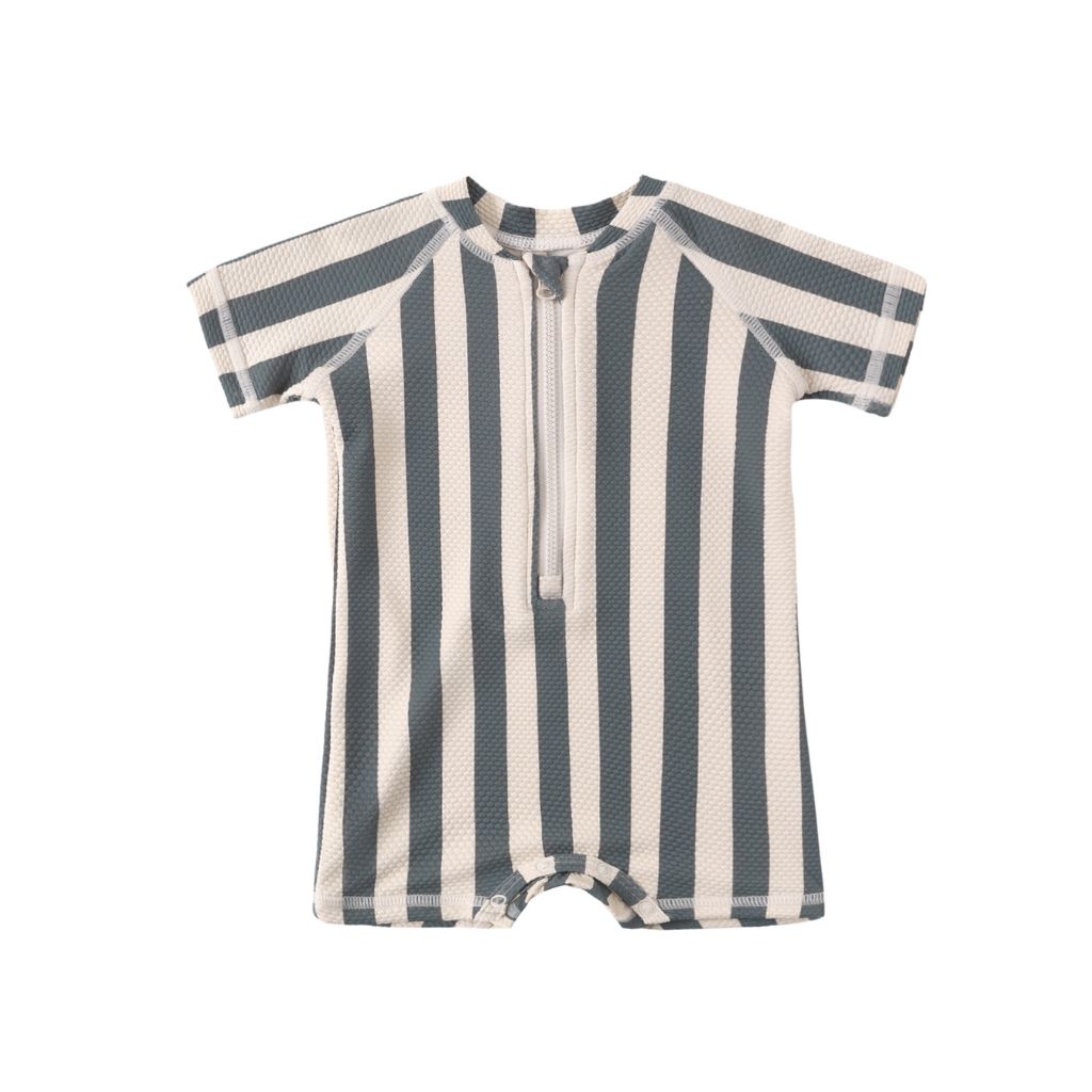 Quincy Mae Zip Rashguard One-Piece Retro Ocean Stripe