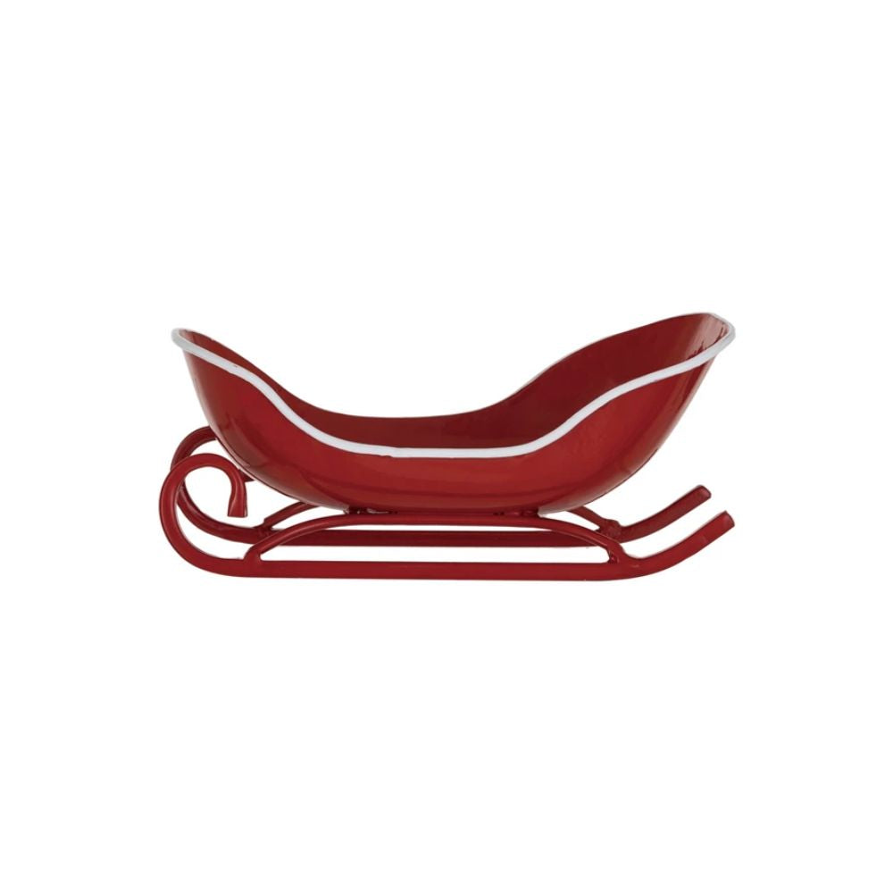 Metal Sleigh, Red & White, 7-1/2"L x 3-3/4"W x 3-1/4"H