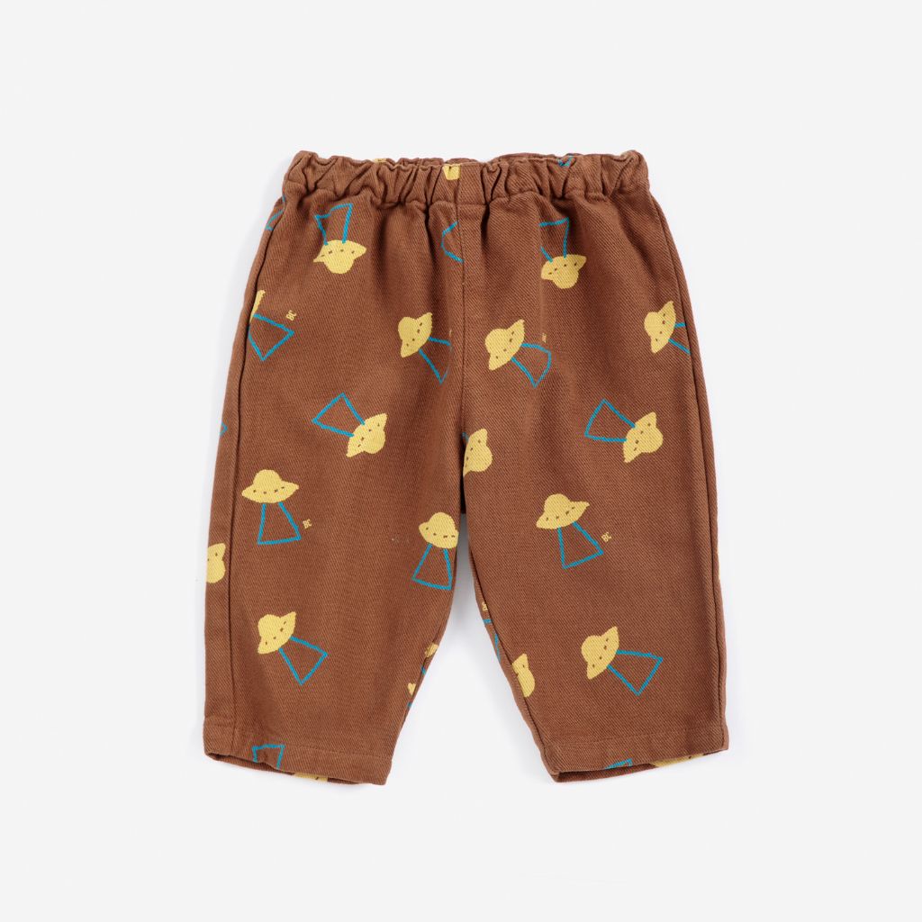 Bobo Choses Baby Pixel Abduction woven pants in brown lyocell and cotton, pixel print, relaxed leg