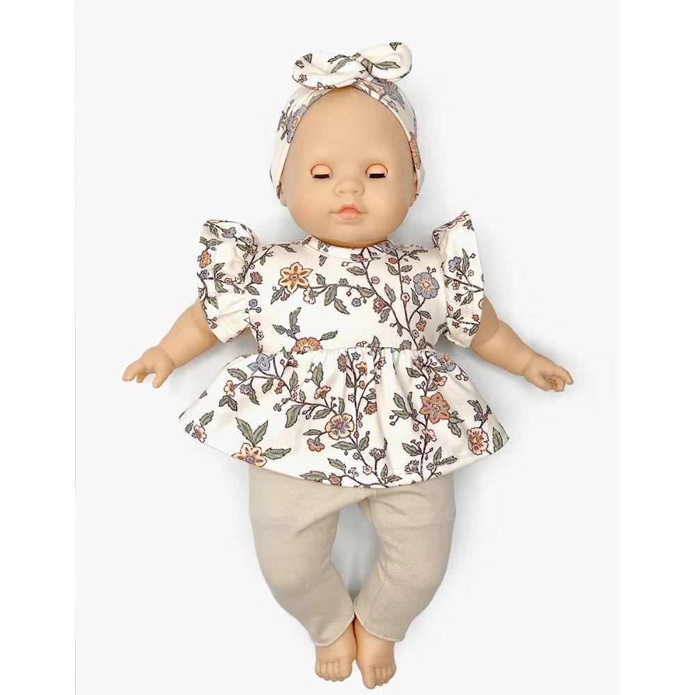 Minikane Emilie, a 36cm Cuties doll, with Carlota outfit in Gisèle jersey/linen