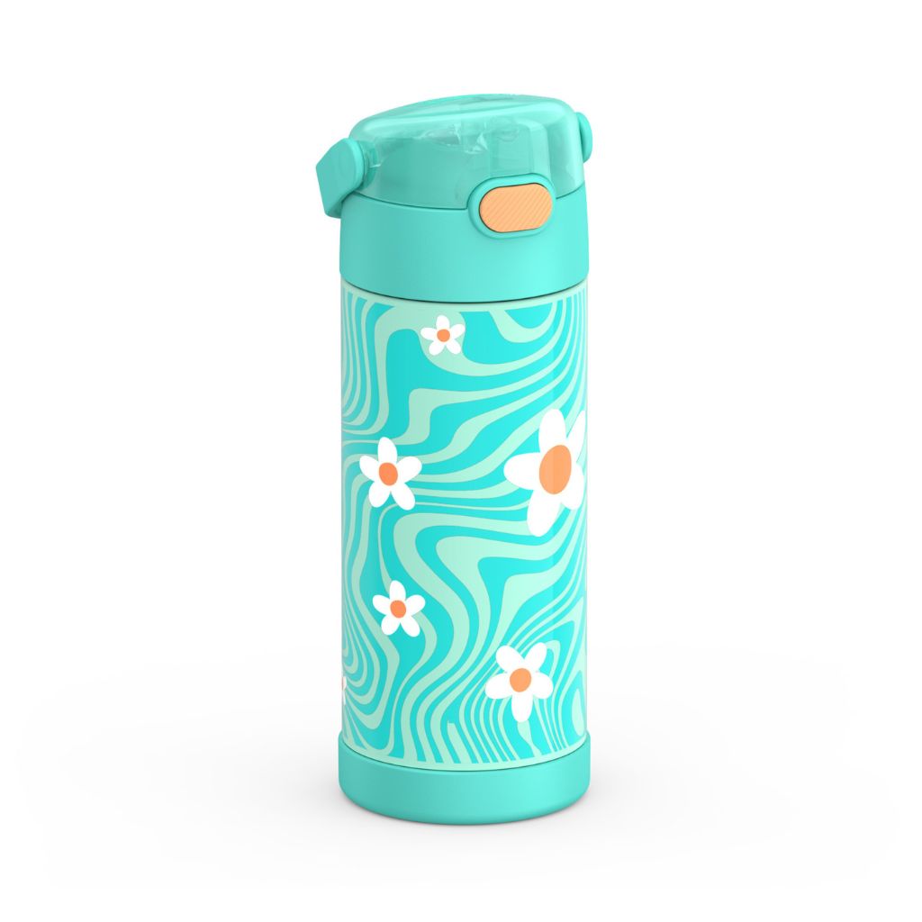 Thermos 14oz Stainless Steel Vacuum Insulated Straw Bottle with Bail Handle - Waivy Daisies
