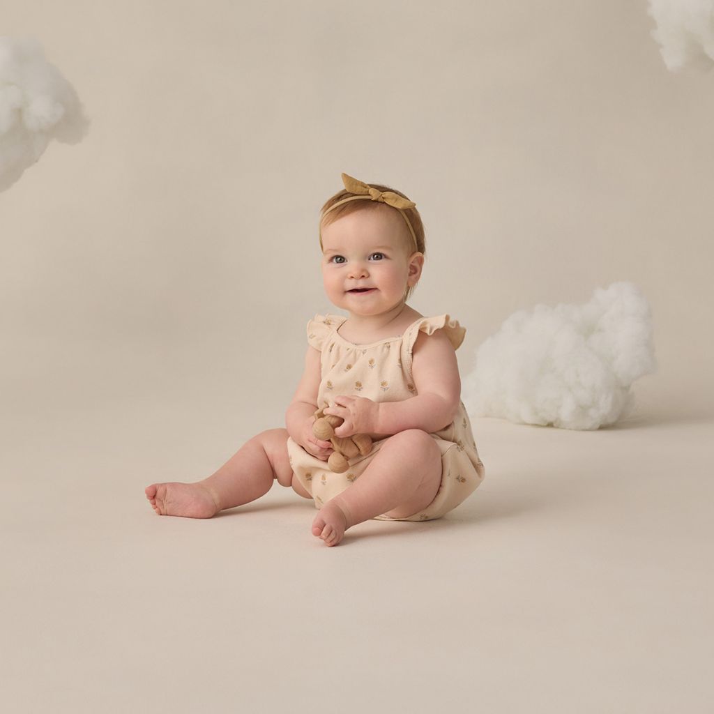 Quincy Mae Ribbed Ruffle Romper Buttercup