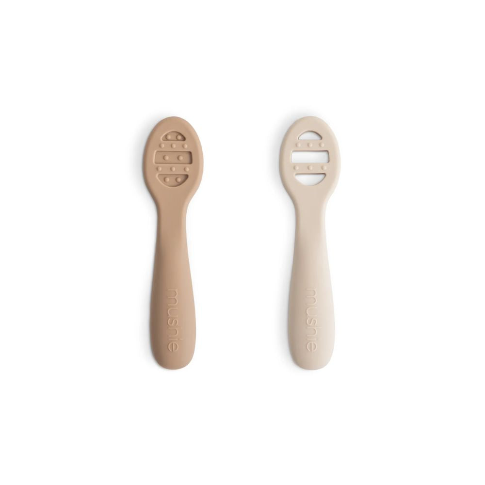 Mushie First Feeding Baby Spoons 2-Pack - Natural/Shifting Sand