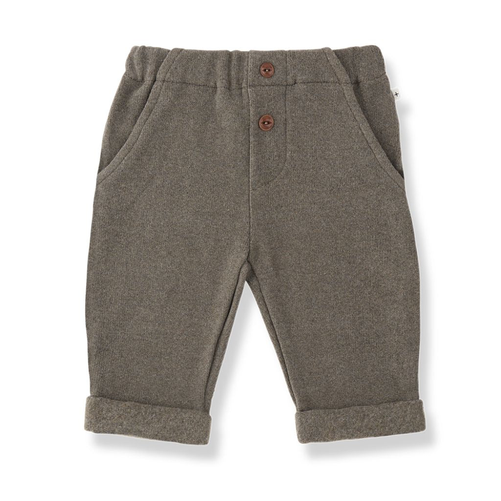 1 + in the Family PORTOFINO taupe baby pants in soft plain fleece with cuffed hems and pockets