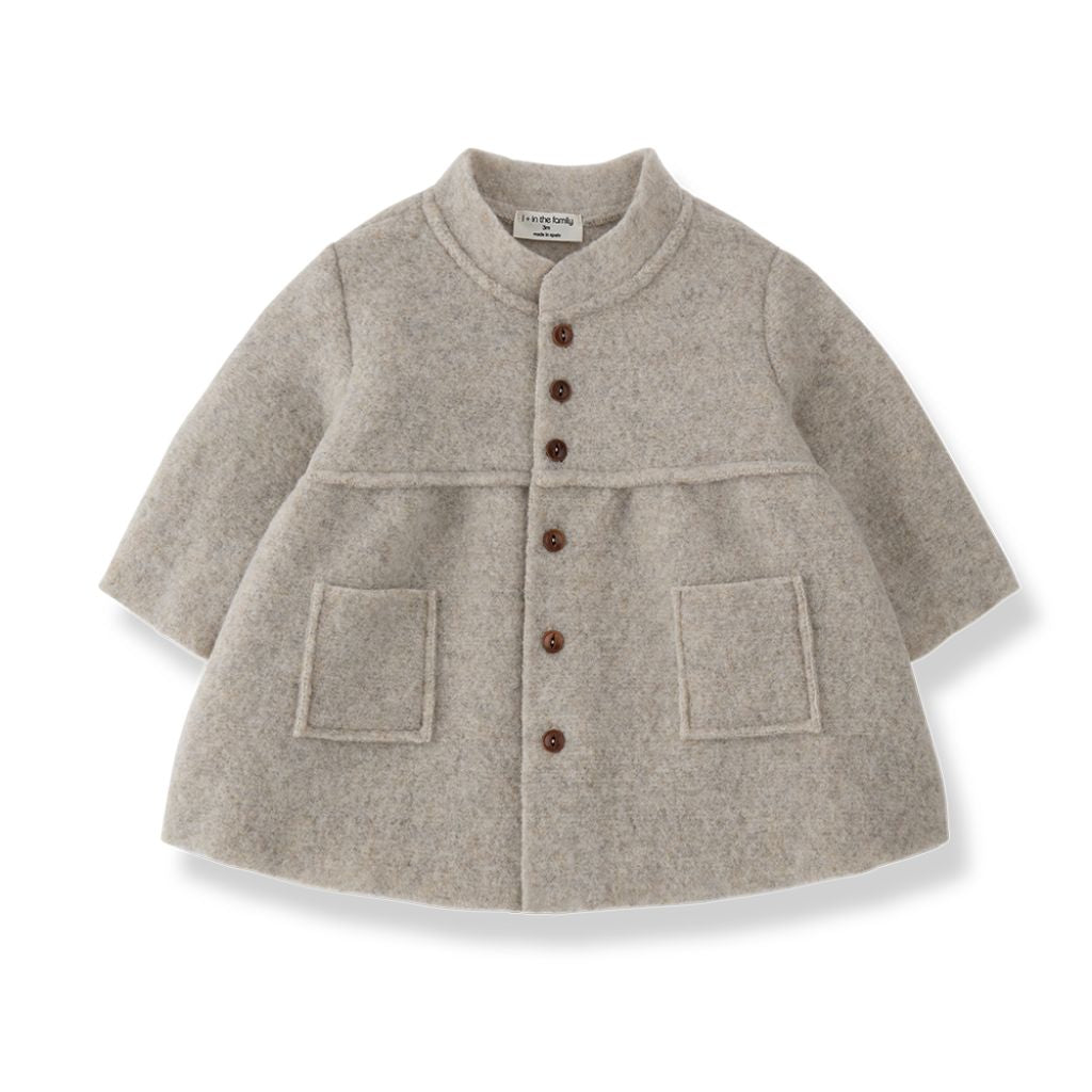 1 + in the Family GORIZIA beige baby jacket in recycled wool with a stand collar and flared hem