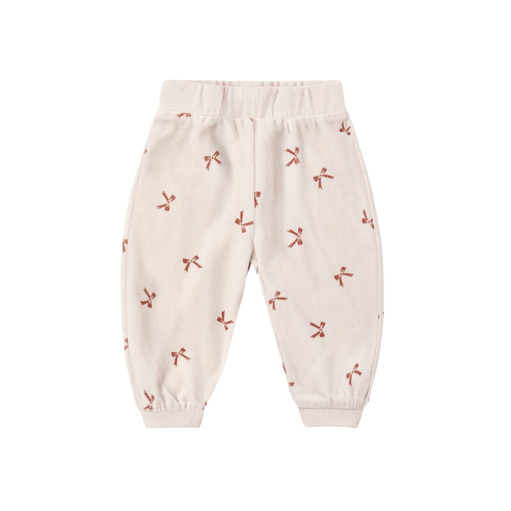 Quincy Mae Velour Relaxed Sweatpant Red Bows