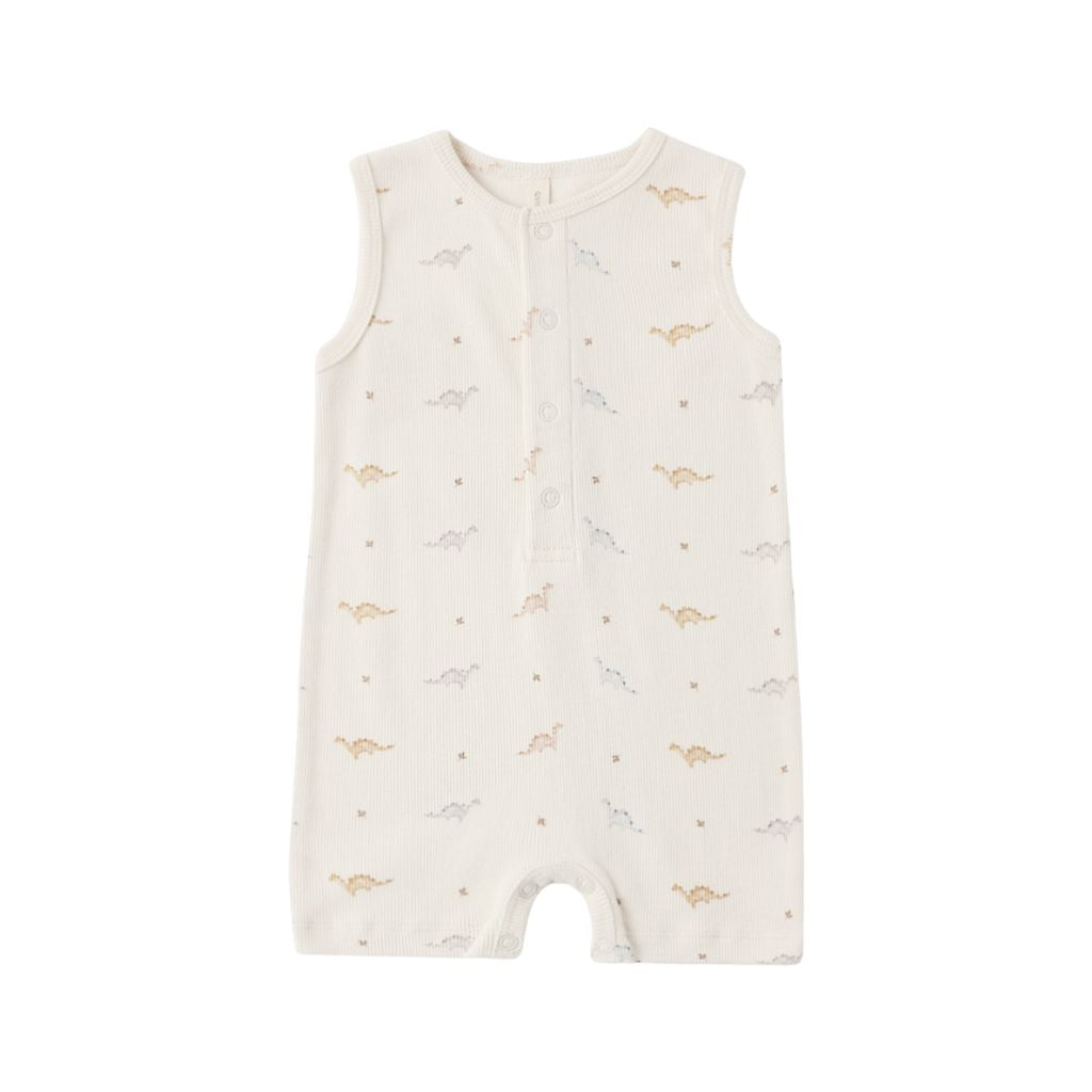 Quincy Mae Ribbed Henley Romper Dinos