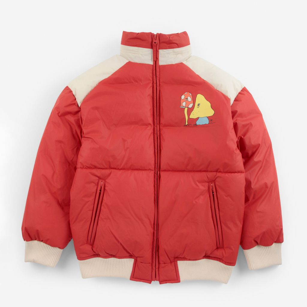 Bobo Choses Mush Monster anorak in red recycled polyamide, relaxed fit lightweight rain layer