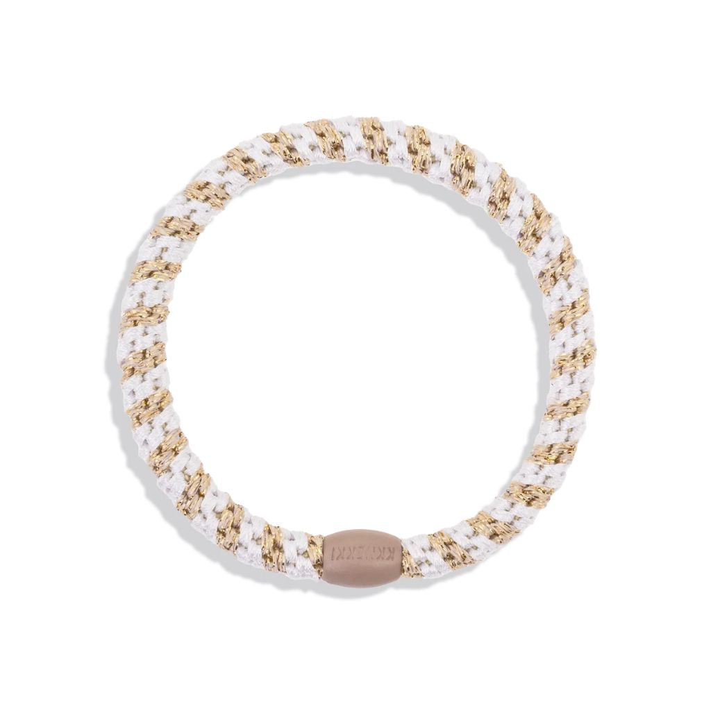 Kknekki Slim Hair Tie White Beige Glitter Stripe