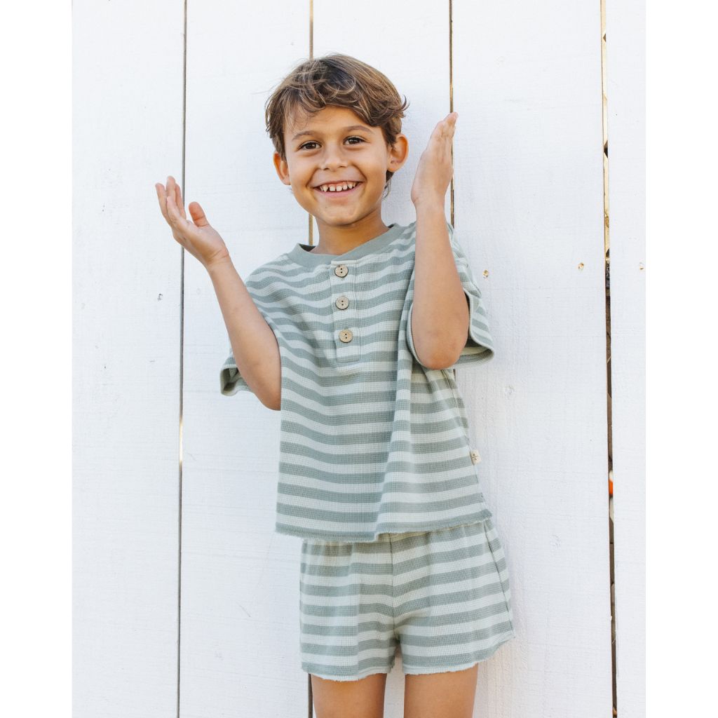 Rylee + Cru Summer Waffle Set Sea Green Stripe