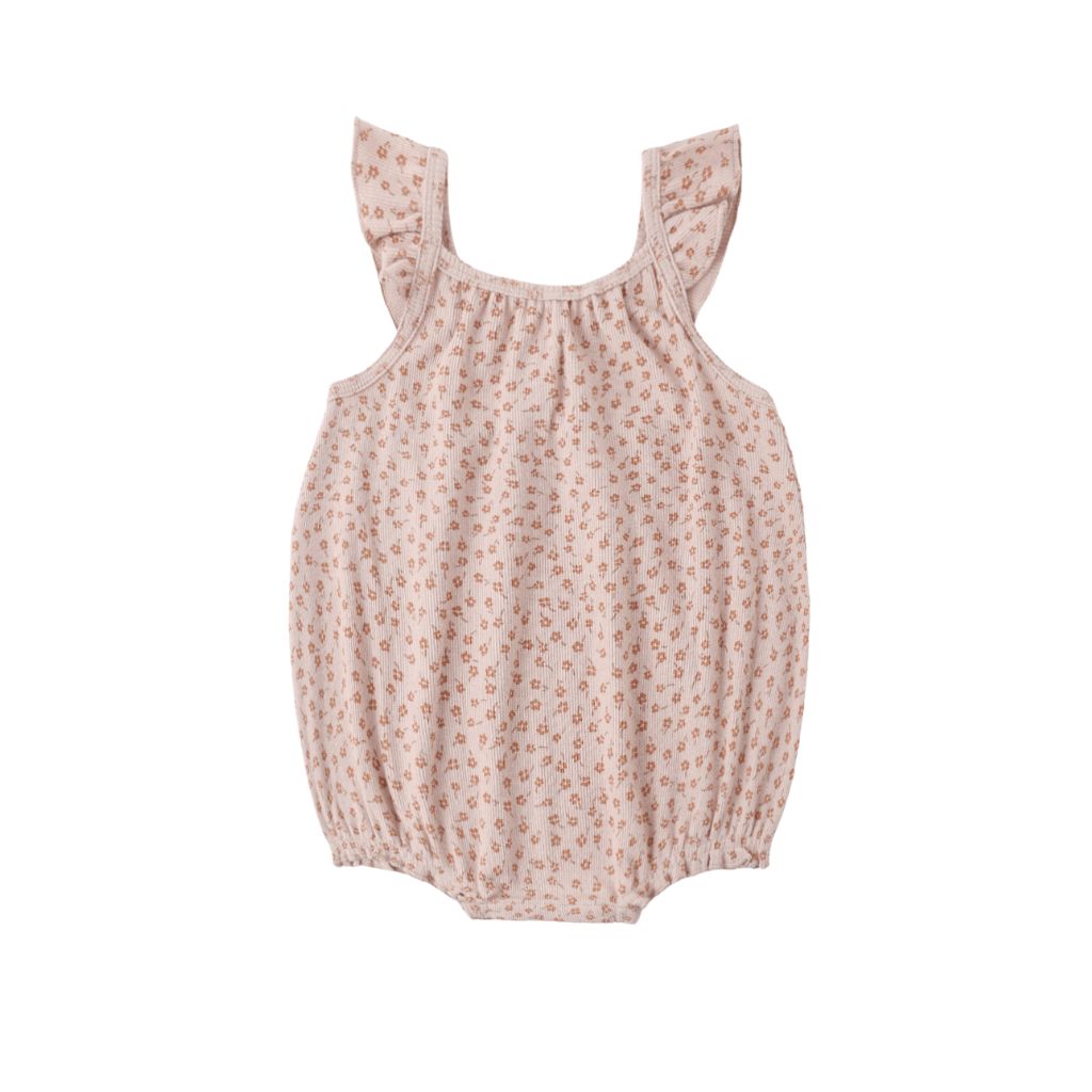 Quincy Mae Ribbed Ruffle Romper Posy