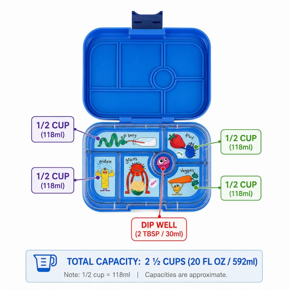 Yumbox Original 6 Compartment Bento Lunch Box For Kids - Surf Blue Funny Monsters