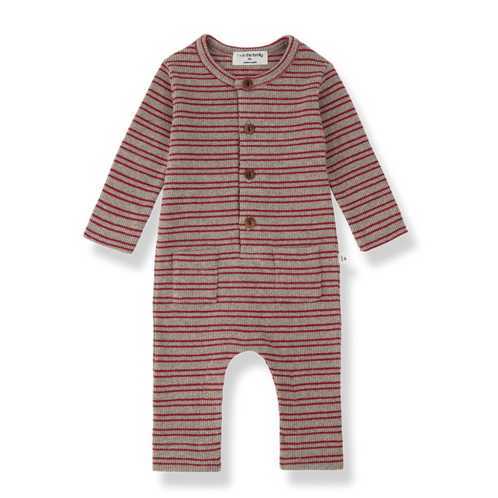1 + in the Family GOOSE burgundy striped baby onesie in rib jersey with fine stripes