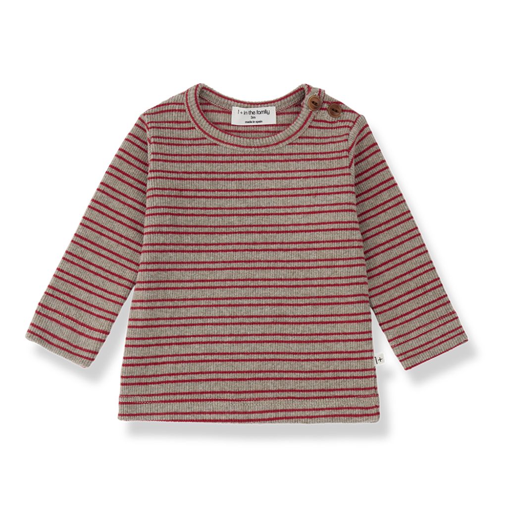 1 + in the Family NORDEGG burgundy striped baby long sleeve top in rib jersey