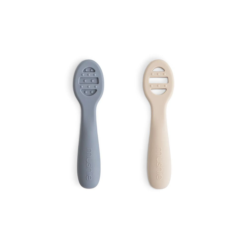 Mushie First Feeding Baby Spoons 2-Pack - Tradewinds/Shifting Sand