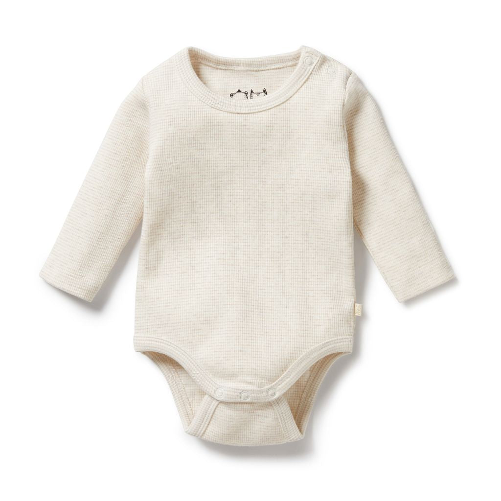 Wilson & Frenchy Organic Stripe Rib Long Sleeved Bodysuit Oatmeal